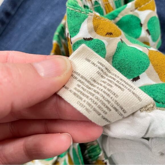 Daughters Liberation Anthropologie Green Yellow Pear Print Tie Dress Shorts 00 - Picture 6 of 10